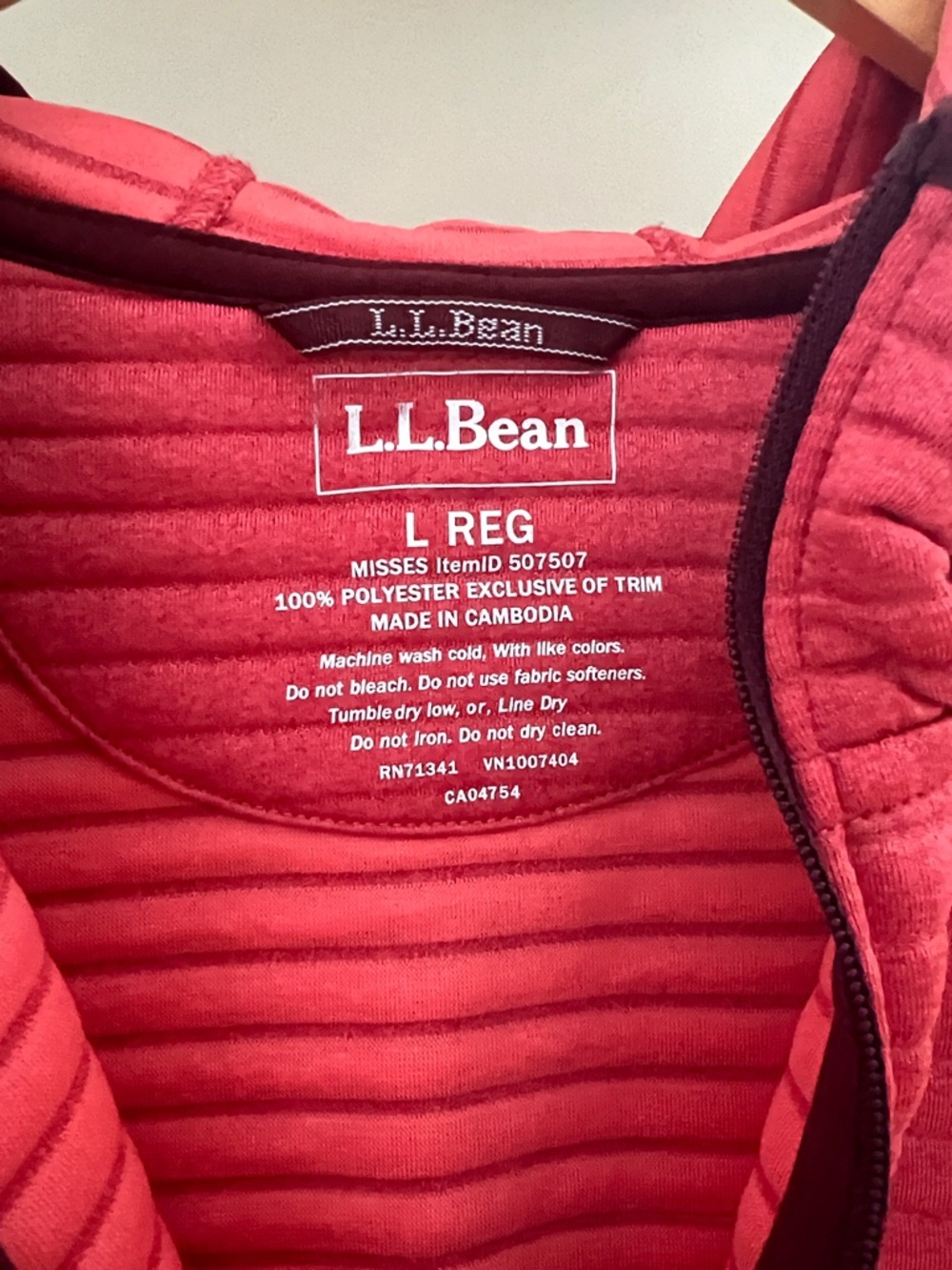 L.L. Bean Coral (Orange) Ribbed Full-Zip Hoodie - Picture 2 of 2